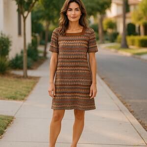 Women’s CB Established 1962 Retro Lined Short Sleeved Dress Aztec Pattern  12
